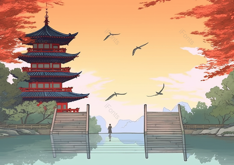 中国国潮国风新中式两个走廊楼梯背景,插画/手绘图,插画/手绘图库,插画/手绘图下载,插画/手绘